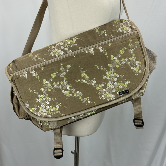 Vintage Cherry Blossom Floral Messenger Bag Light Brown Briefcase by Athleta - Picture 1 of 7